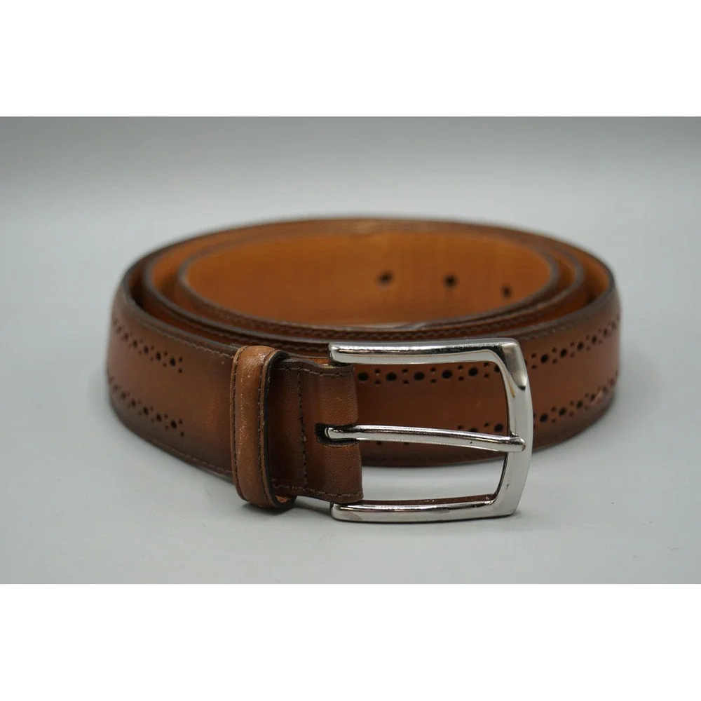Allen Edmonds Mens Brown Leather Brogue Perforated Belt 44 Handcrafted USA 74090